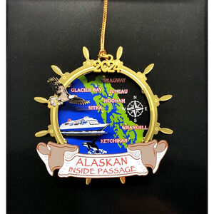 Alaskan Ornament 2D Color Brass Inside Passage Travel Souvenir, Personalize Year